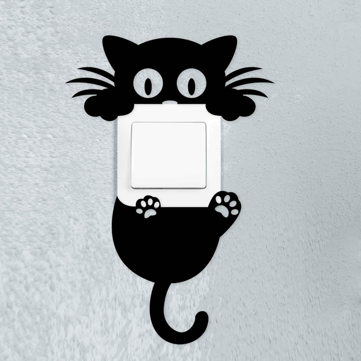 Sticker mural motif chat pour interrupteur et prise I Autocollant I Amusant I Idée de décoration pour WG salon couloir I Noir Cat I dv_757