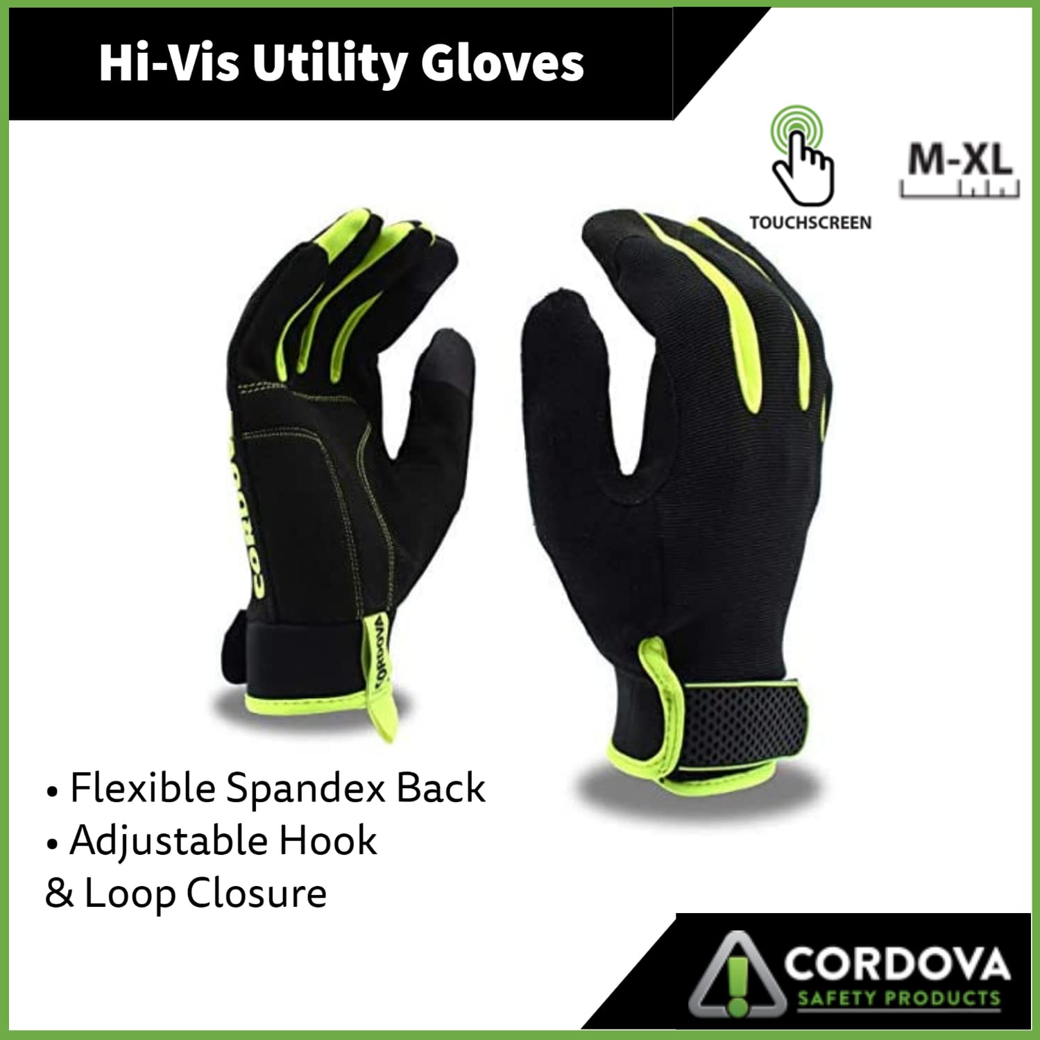 Cordova 99401 High Performance, Hi-Vis Utility Gloves, One Pair, Large, 3-Pack