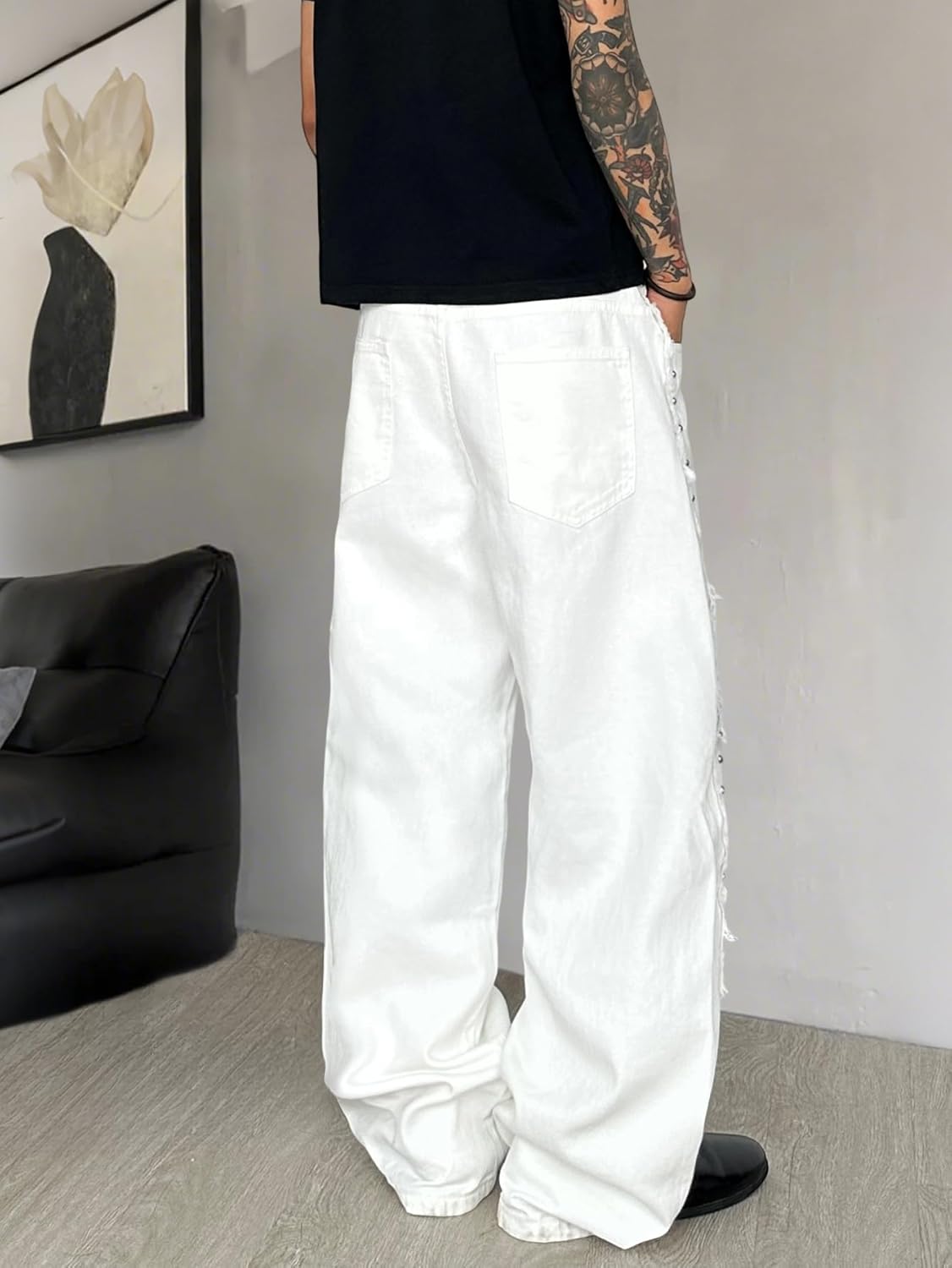 Hip Hop Baggy Jeans for Men Stylish Wide Leg Skater Jeans Loose Fit Denim Pants Streetwear - Image 4