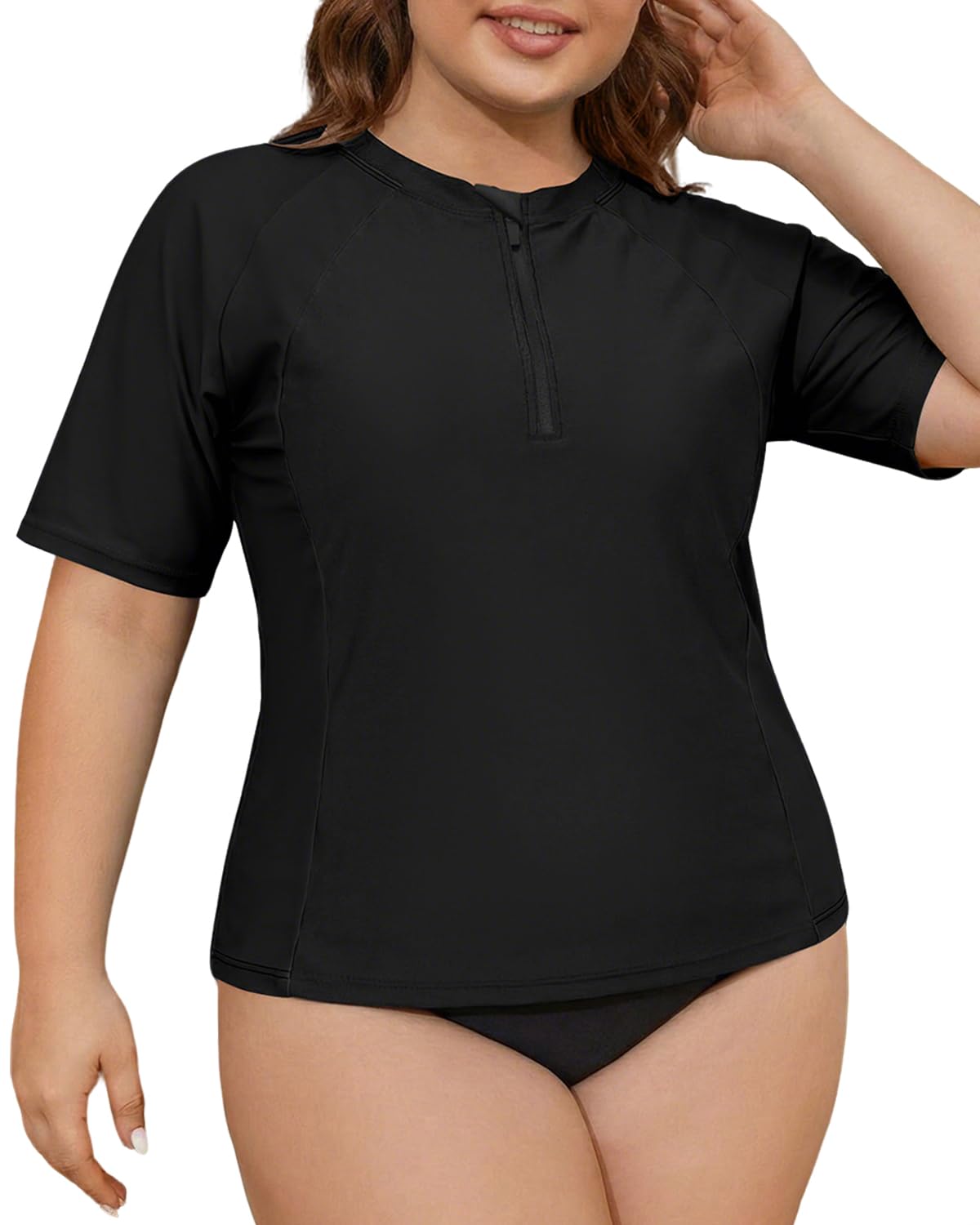 SHEKINI Camiseta de natación de manga corta con cremallera para mujer, talla grande, protección solar, modesto, traje de baño