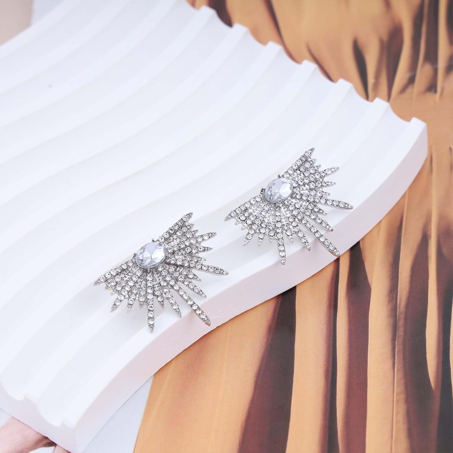 Crystal Starburst Dangle Earrings Silver CZ Northstar Earrings Rhinestone Star Exaggerated Earrings Sparkly Pave Rhinestone Star Drop Earrings Jewelry for Women - Image 6