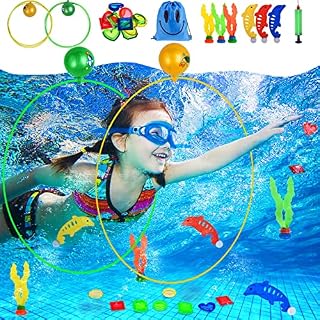 Faburo 20pcs Diving Pool Toys Set Dive Swim Through Ring, Seaweed, Diamond, Dolphin for Underwater Swimming Pool Training Toy Diving Game Training Gift for Summer Outdoor Activities for Kids & Adults