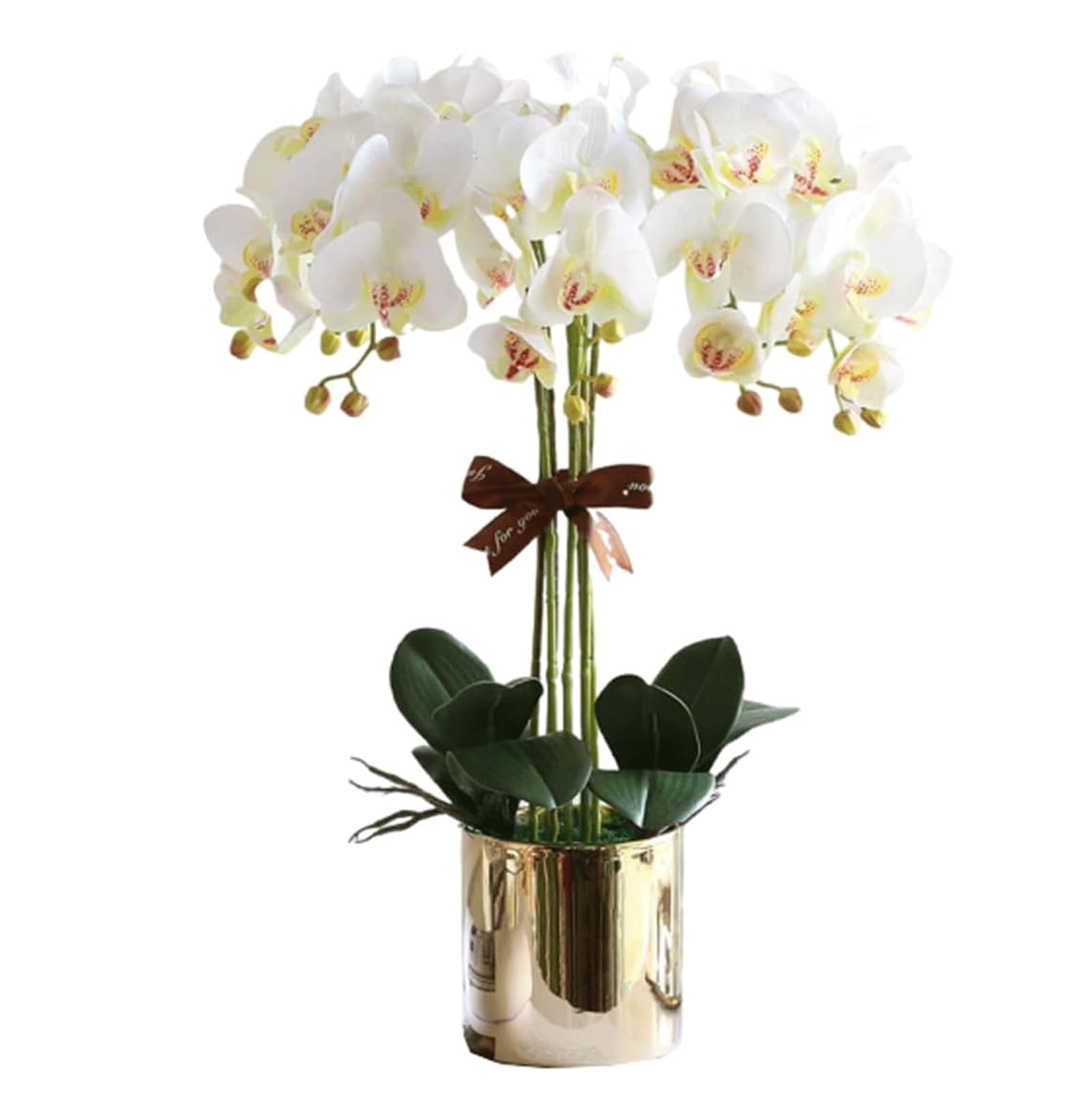 DFGHNBVC Artificial Flower With Gouden Flower Pot Faux Orchids Pu Artificial Phalaenopsis Flowers 12 Branches Artificial Orchid