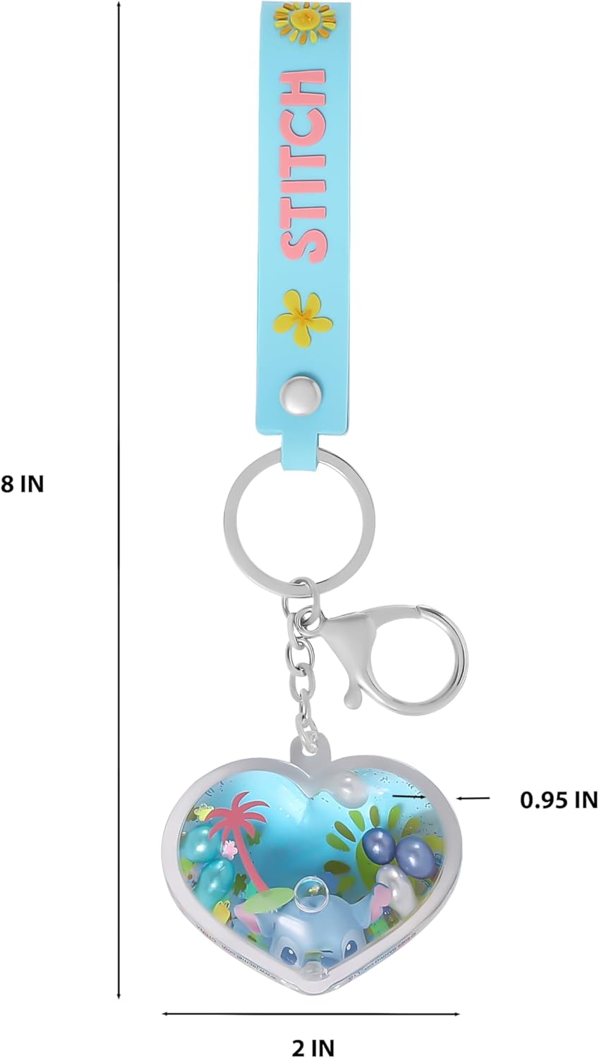 Stitch Liquid Keychain, Official Disney Heart Bag Charm with Wristlet Strap for Backpacks & Purses, Valentines Gifts for Her - Image 6