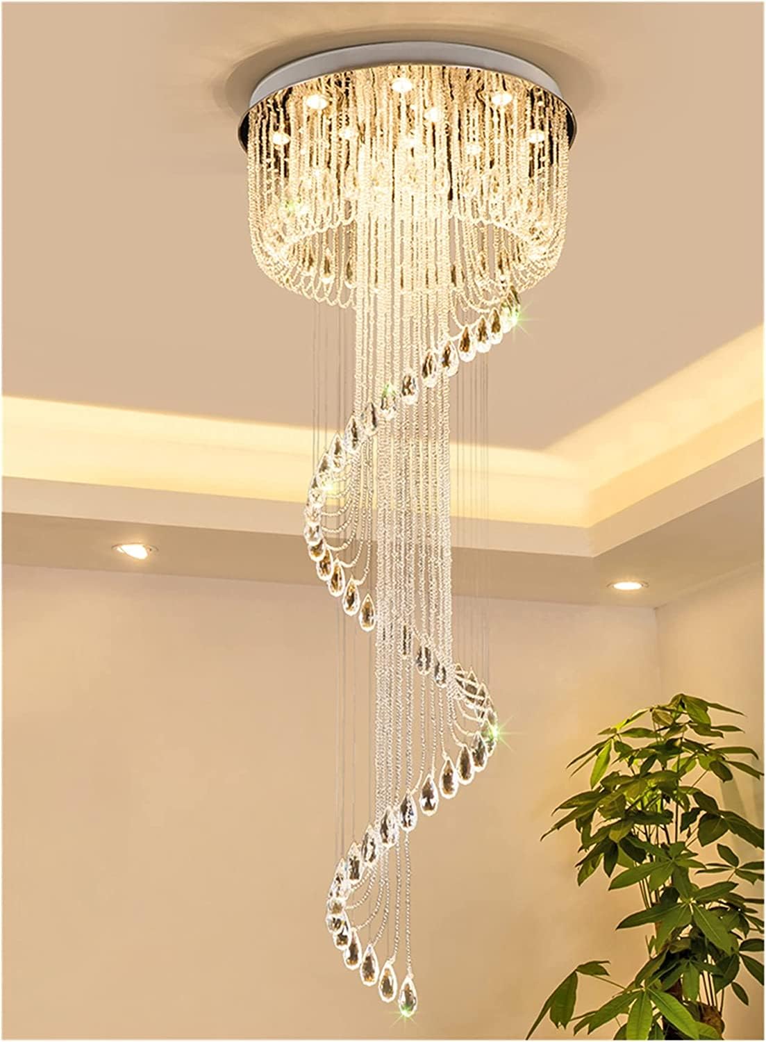 ASerZenith Led Chandeliers Modern Double Spiral Staircase Lustre Crystal Ceiling Chandelier Loft Restaurant Hall Long Illumination Lights Ceiling Chandelier,Hanging Light,Dia50H150Cm