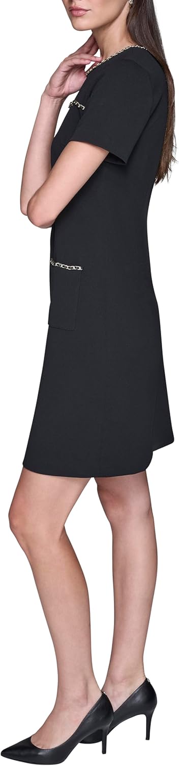 Karl Lagerfeld Women's Short Sleeve Chain Trims Scuba Crepe Shift Dress - Image 4