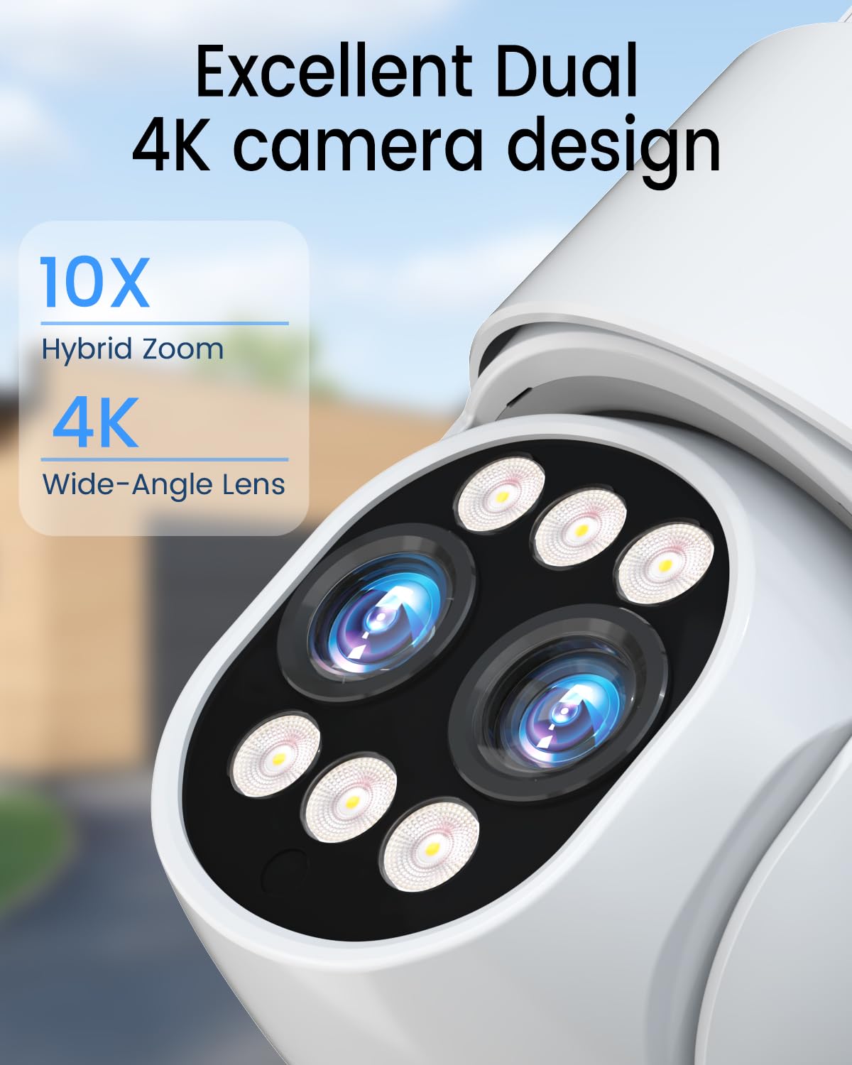 [Podwójny obiektyw 4 MP + 4 MP i 10-krotny zoom] System kamer bezpieczeństwa zewnętrzny bezprzewodowy z automatycznym śledzeniem, 4K wewnętrzny domowy nadzór wideo CCTV 10 CH z 1 TB, kolorowy