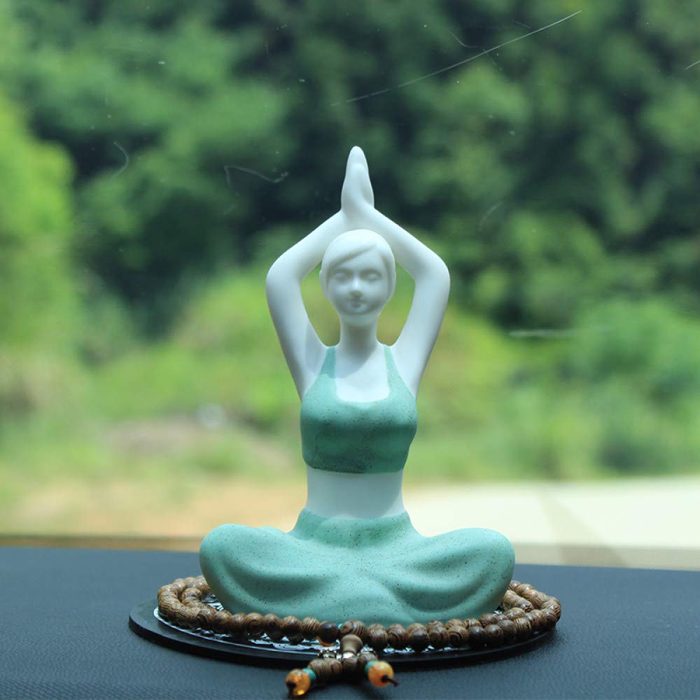 Yoga fille statue verte pour chasser le stress du bureau en céramique