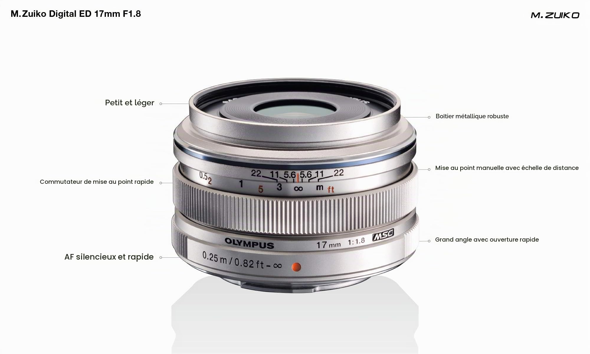 Olympus V311050SE000 Objectif pour Appareil Photo Hybride Olympus/Panasonic 17 mm Argent