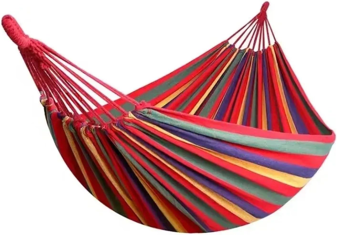 Canvas Hammock, Anti-Rollover Design, Tree Straps Included, Portable Swing for 1-2 Person, Red Striped