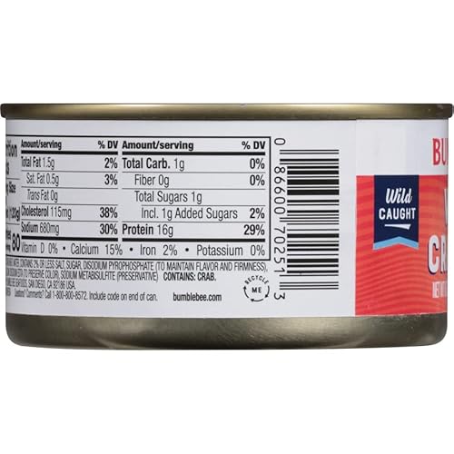 Bumble Bee White Crabmeat, 6 Oz - Ready To Eat - 16G Protein Per Serving - Gluten Free - Great Snack Or Use In Seafood Recipes, 12 Count (Pack Of 1) #TOP3