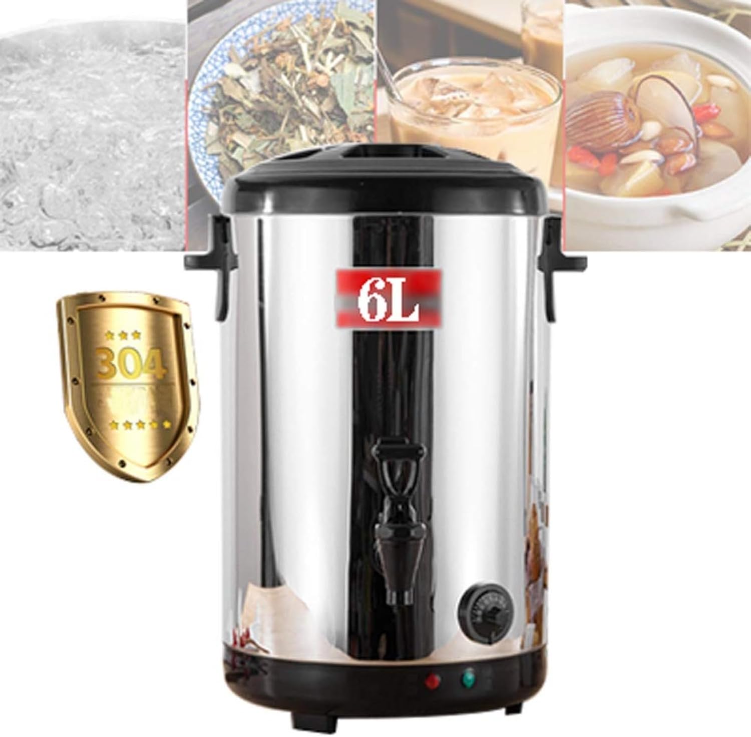 Double Wall Stainless Steel Hot Water Urn - Insulated Beverage Server & Commercial Coffee Boiler for Large Events, Parties, and Gatherings - 5 Gallon Capacity,Black,8L