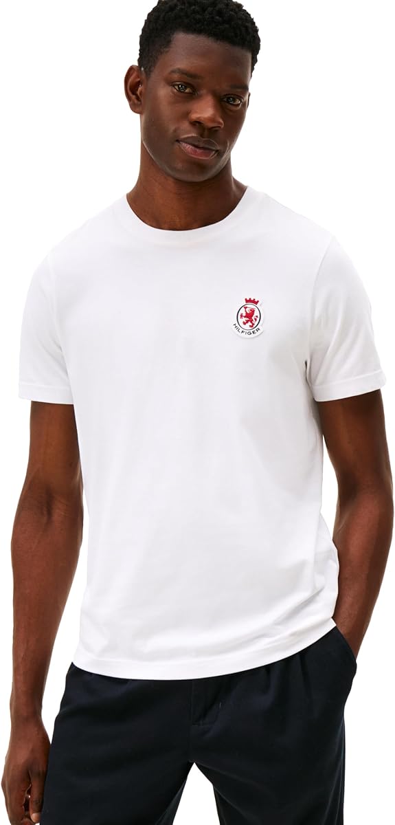 Tommy Hilfiger Camisetas gráficas de algodón de manga corta para hombre con logotipo de escudo de goma