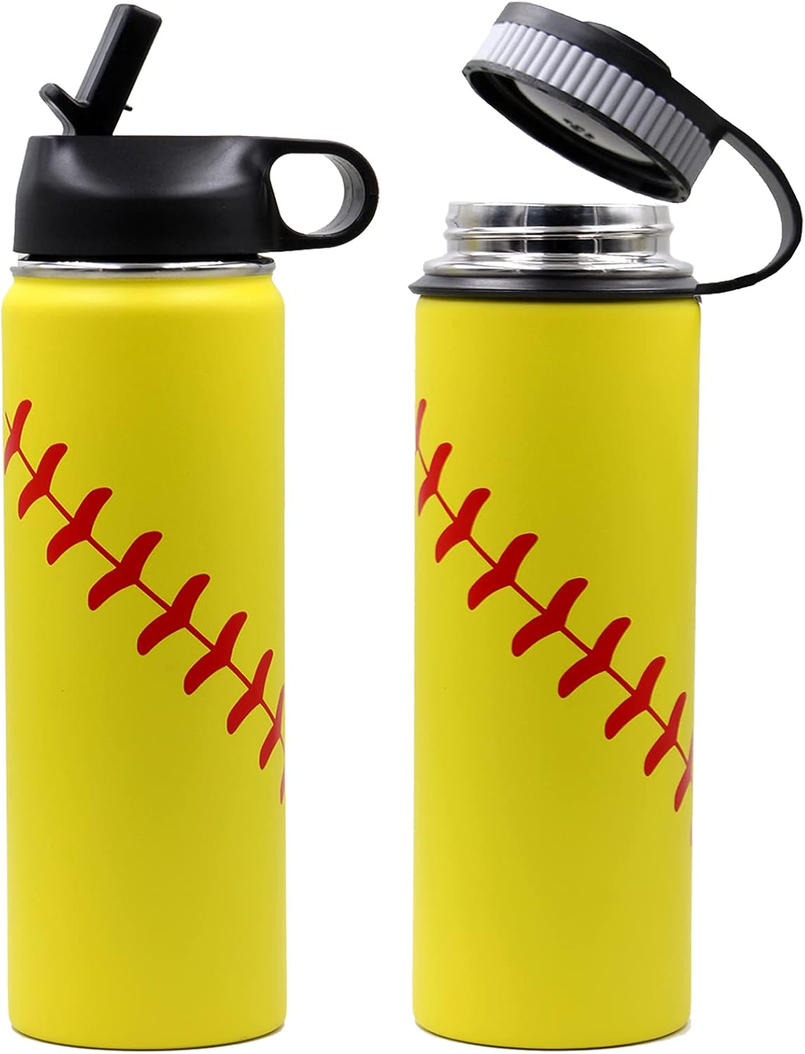 22 oz Softball Water Bottle, Wide Mouth Sports Flask Metal Travel Tumbler with 2 Lids, Stainless Steel Double Wall Vacuum Insulated Leak Proof Thermo Water Bottles, Softball Stuff Gifts for Mom Girls - Image 5