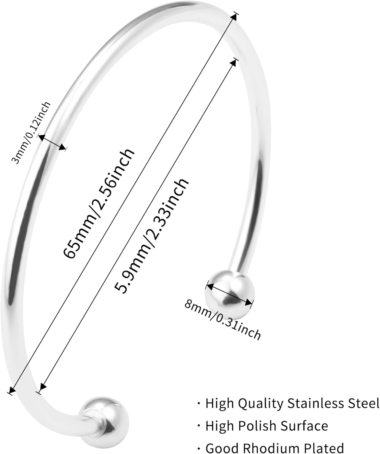 Linsoir beads Stainless Steel Adjustable Bangle Bracelets for Women Gold/Silver/Rhodium Plated Simple Bangles Bracelets 3mm Stacking Open Cuff Bangles Set 2 Pcs/lot Gifts Jewelry - Image 4