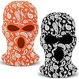 Panitay 2 Pcs Paisley Knitted 3 Hole Balaclava Paisley Knit Full Face Cover Ski Mask Winter Warm Balaclava for Men Women (Black, Orange)
