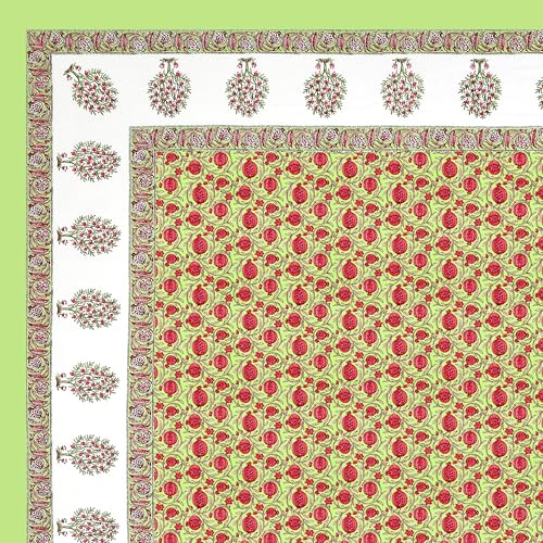 Image of BLOCKS OF INDIA Hand Block Printed 200 TC Cotton King Size Bedsheet (Green Anar)