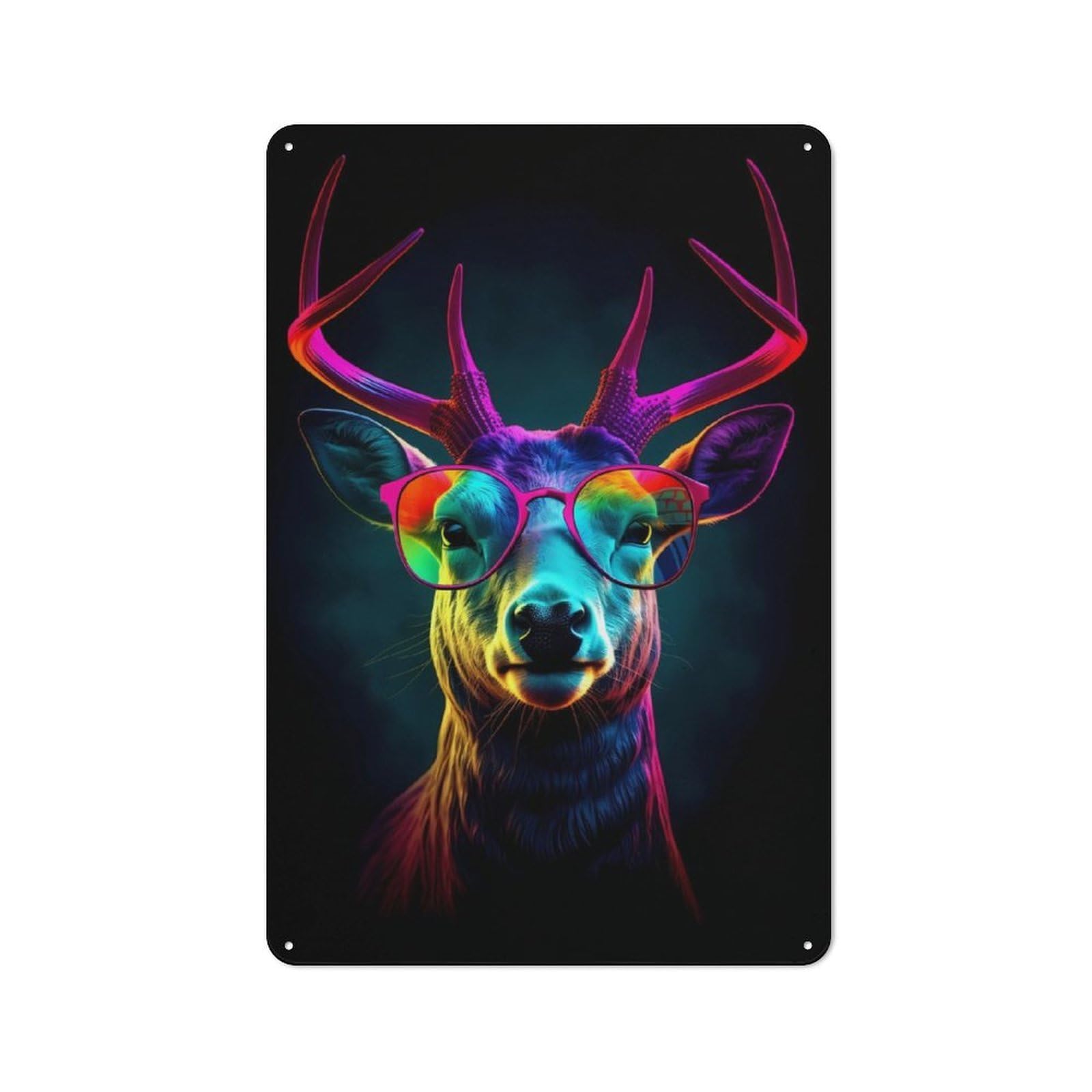 Junmoney Deer Neon Sunglasses Retro Metal Wall Sign 30X20cm For Guest Room Or Hallway, New-Space Wall Decor For Home Decor Collectors