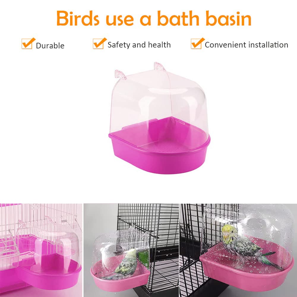 Western Era Bird Bath Box, Parakeet Shower Caged, Unique & Innovative Design Bathing Tub Accessory for Pet Brids Finch Canary Parrot Lovebird (Pink)