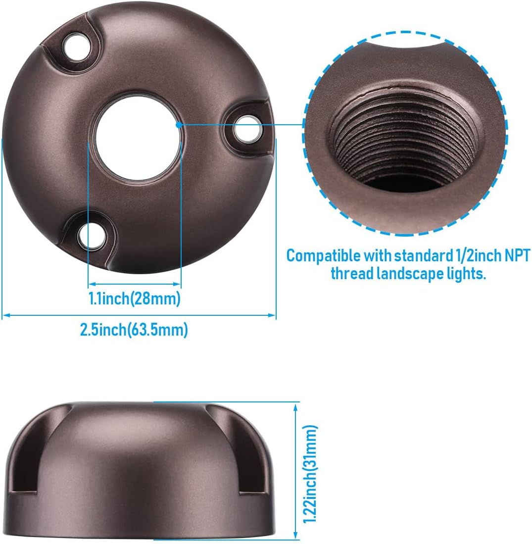 LEONLITE Low Voltage Landscape Light Mounting Plate, 1/2" NPT Standard Thread, Aluminun, Surface Flush Mount for Low Voltage Outdoor Landscape Path Light Tree Wall Fence Deck, Bronze, Pack of 6