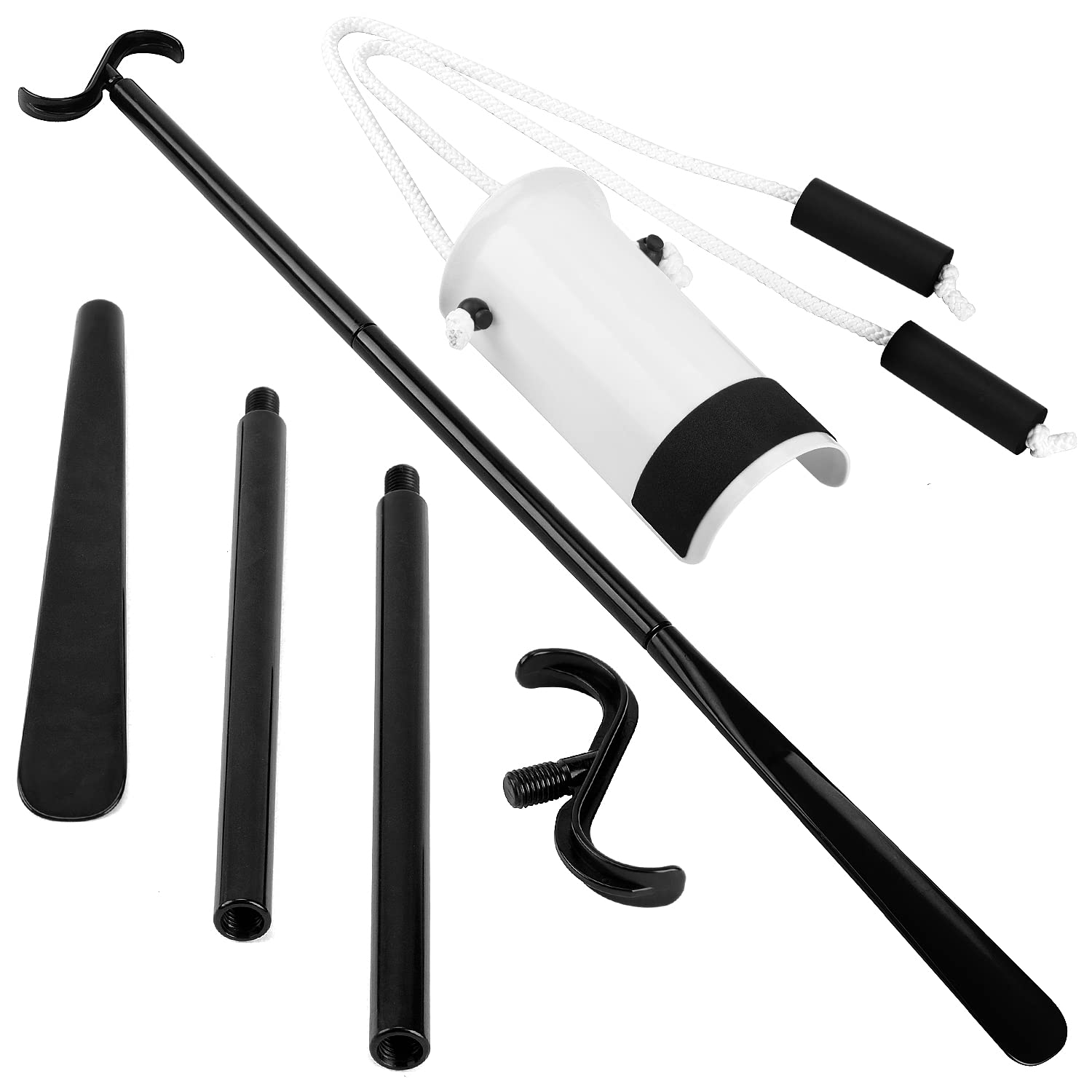 supregear4 in 1 Premium Sock Aid Kit, Adjustable Sock Slider Helper Stocking Aid Kit Sock Remover Shoe Helper with Long Handle Shoe Horn Dressing Stick for Women Men Senior Pregnant, Easy on Easy off