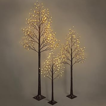 CAPHAUS Set of 3 Lighted Willow Twig Trees, 4/6/8FT with Warm White LED Lights, Artificial Twinkling Brown Branches for Christmas Decorations Indoor, Holiday Winter Home Decor