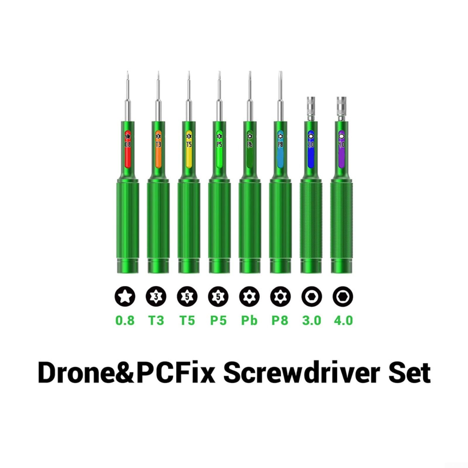 SD95 - Set di cacciaviti da 8 pezzi con impugnatura a cuscinetto, punte di precisione per Torx T5/T6, P5/P8, triangolo 3.0/4.0, strumento di riparazione per cellulare, laptop, con scatola di