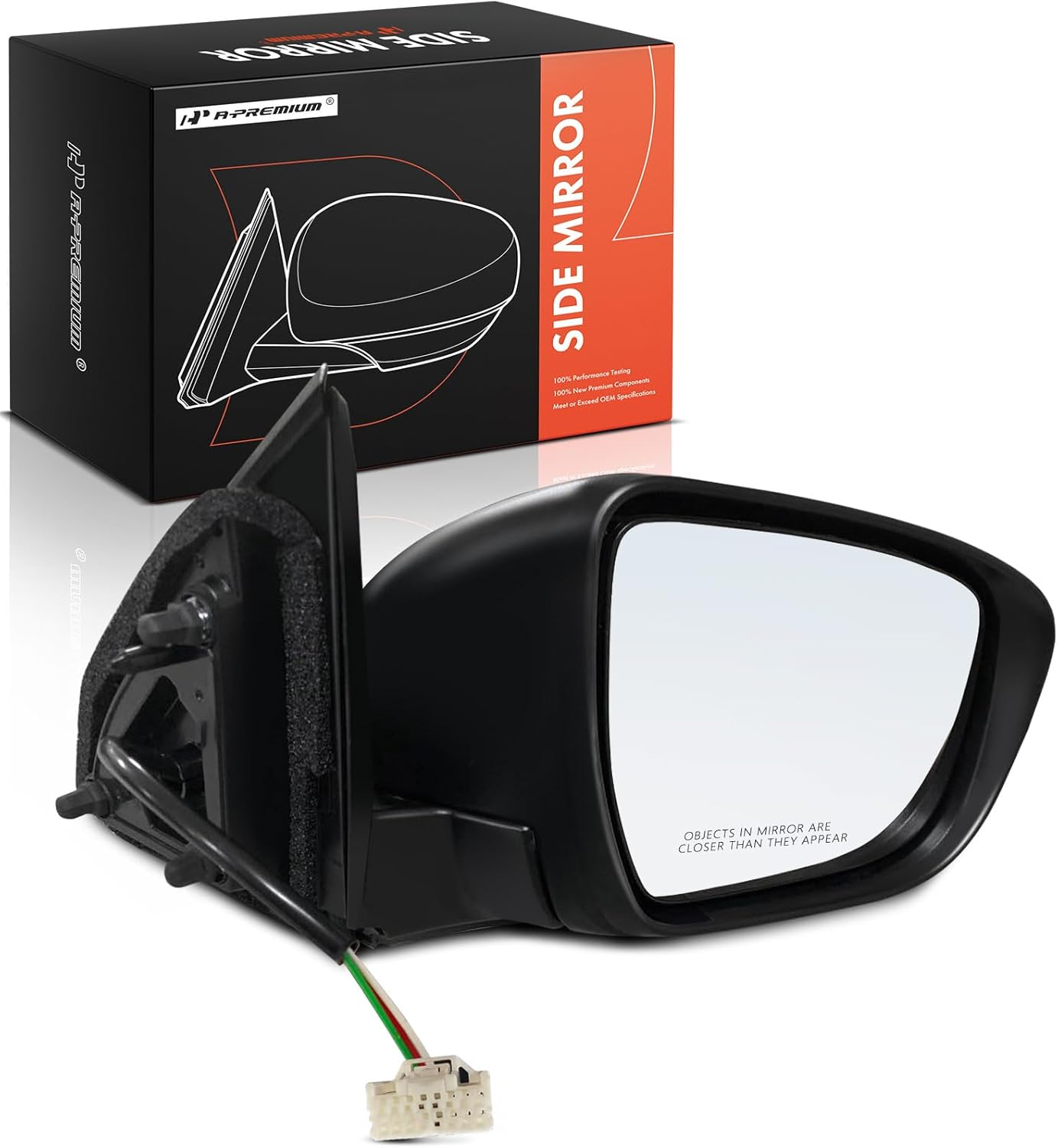 A-Premium Passenger Side Power Door Mirror - Compatible with Nissan Rogue Sport 2017-2022 - Non-Heated Manual Folding Black Outside Rear View Mirror - Replace# 963736MA0H