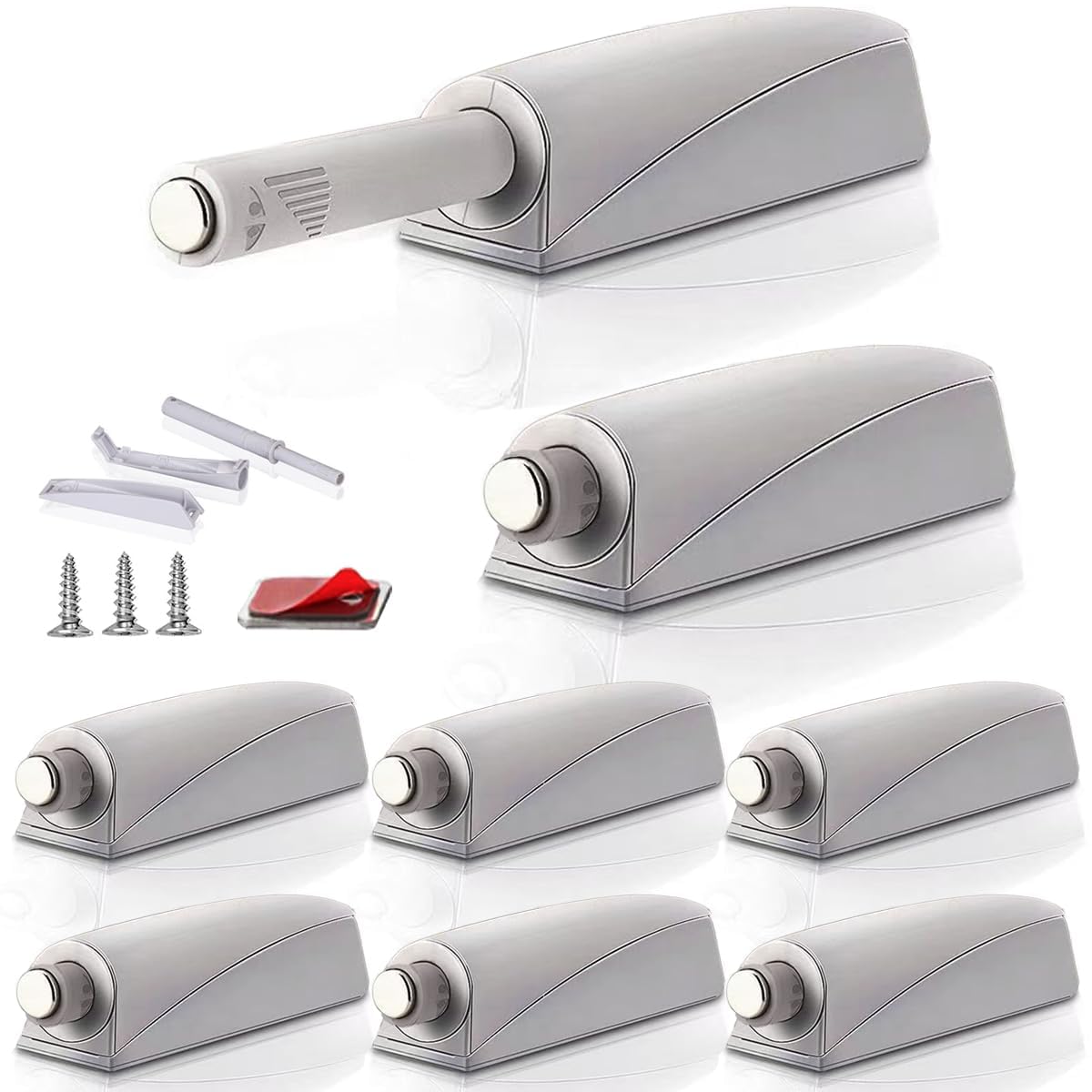 Push to Open Door Latch Cabinet Hardware CBRIVE 8 Pack Magnetic Push Latches &amp; Lock for Hidden Door Magnet Push Release Drawer Pull Tip on Closet Close Touch Locking Strong Pop Out, Grey