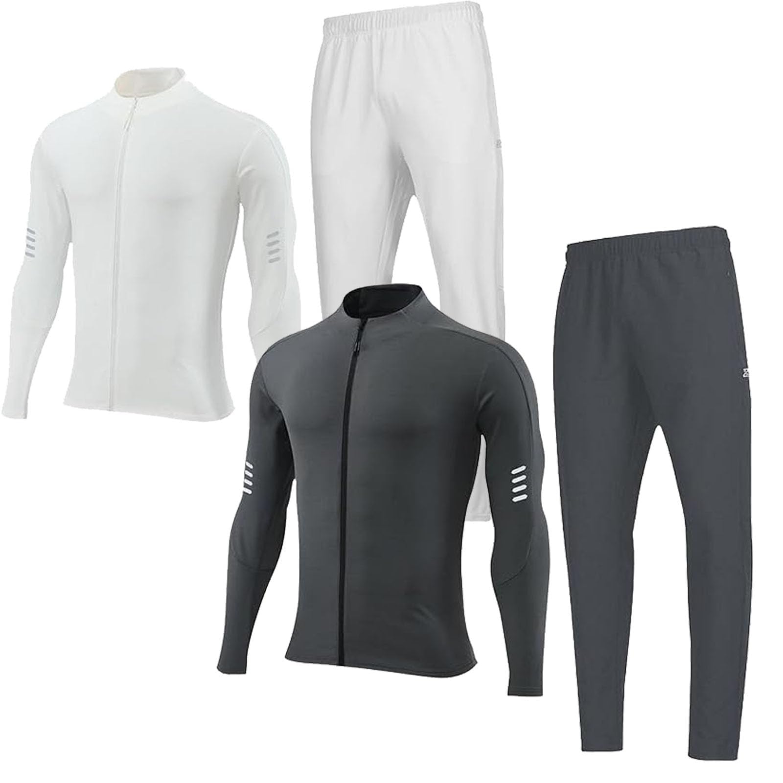 Aimtoyou Dresy dresowe dla mężczyzn, szybkoschnący strój sportowy, elastyczny i oddychający dres do biegania, Biały+szary, 3XL
