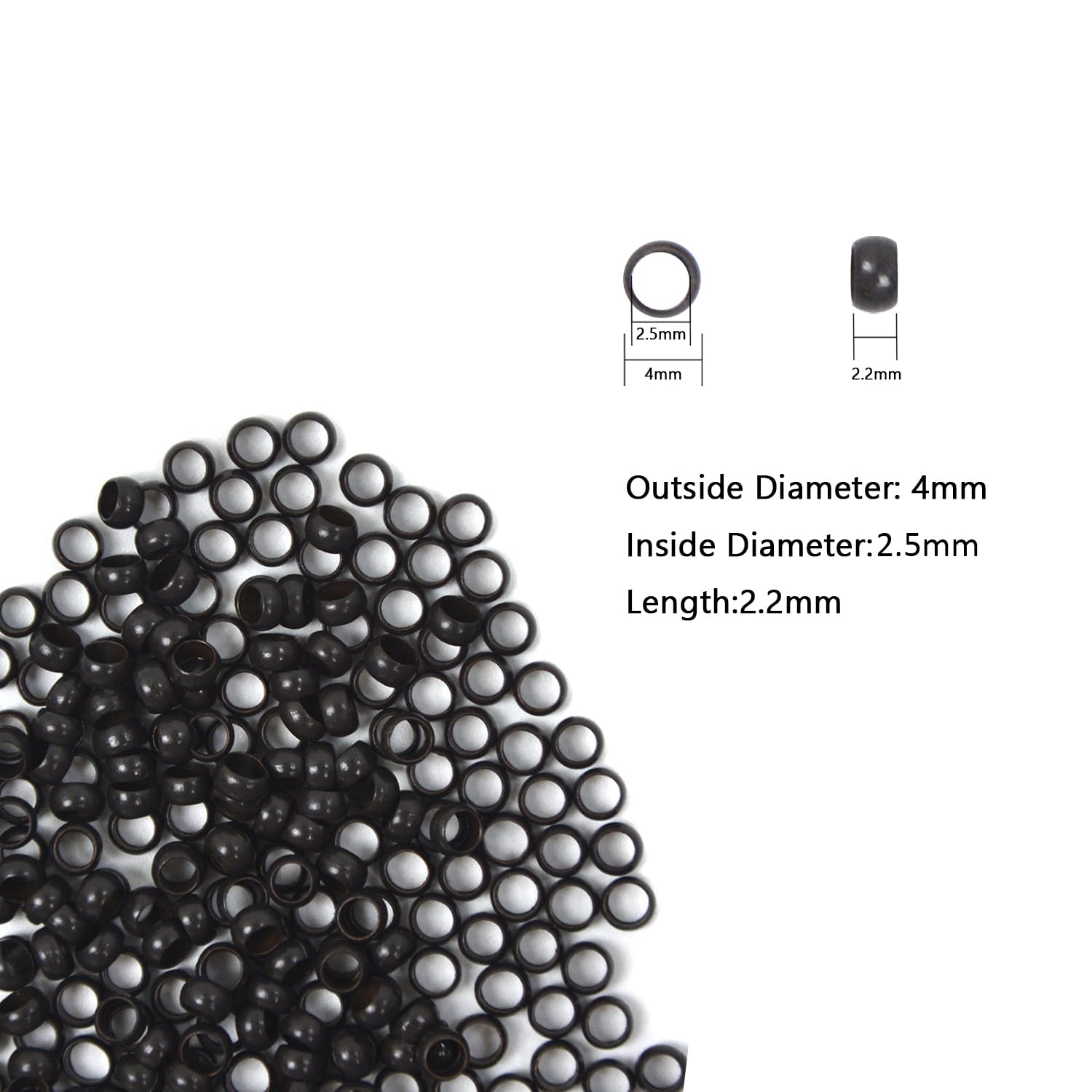 4.0mm Nano Beads Micro Links Copper Nano Rings Hair Beads for Hair Extensions (200Pcs Dark Brown), 4.0(200 Pcs) - Image 2