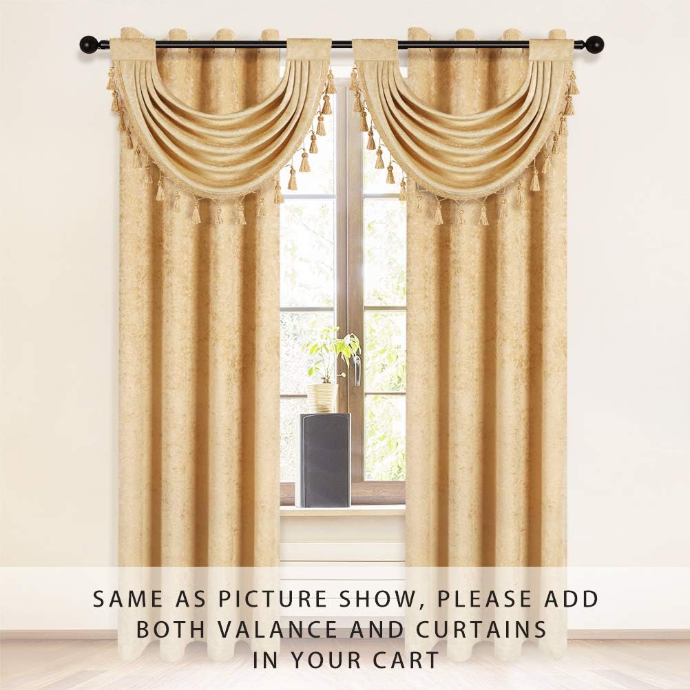 ELKCA Thick Chenille Waterfall Swag Valances for Living Room Gold Valance Window Curtains for Kitchen,Pack of 2 (Gold, 30" W x 22" L)