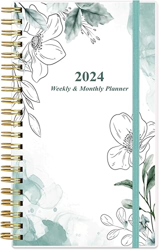 Agenda de bolsillocalendario 2024 Agenda semanal mensual A6, enero 2024 a diciembre 2024, 3.75 x 6.75 pulgadas con cubierta flexible, pestañas,