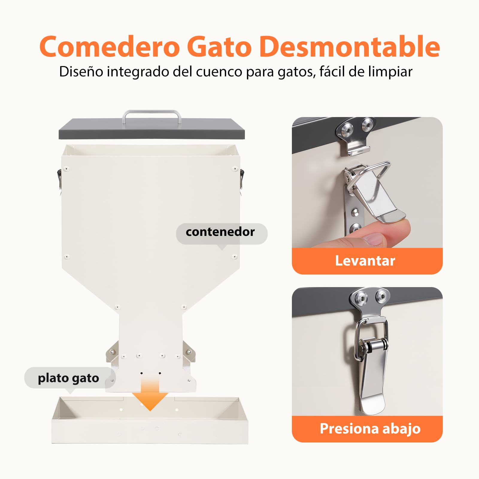 Comedero Automático para Gatos 2 Recipientes, Dispensador de Comida Seca para Gatos, 10L, Metal, Dispensador de Comida para Gatos y Perros Pequeños, Fácil de Limpiar