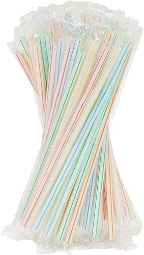 Miniatura 5 de Pajitas flexibles de plástico, desechables a rayas, envueltas individualmente (7.75 pulgadas, 500 piezas)