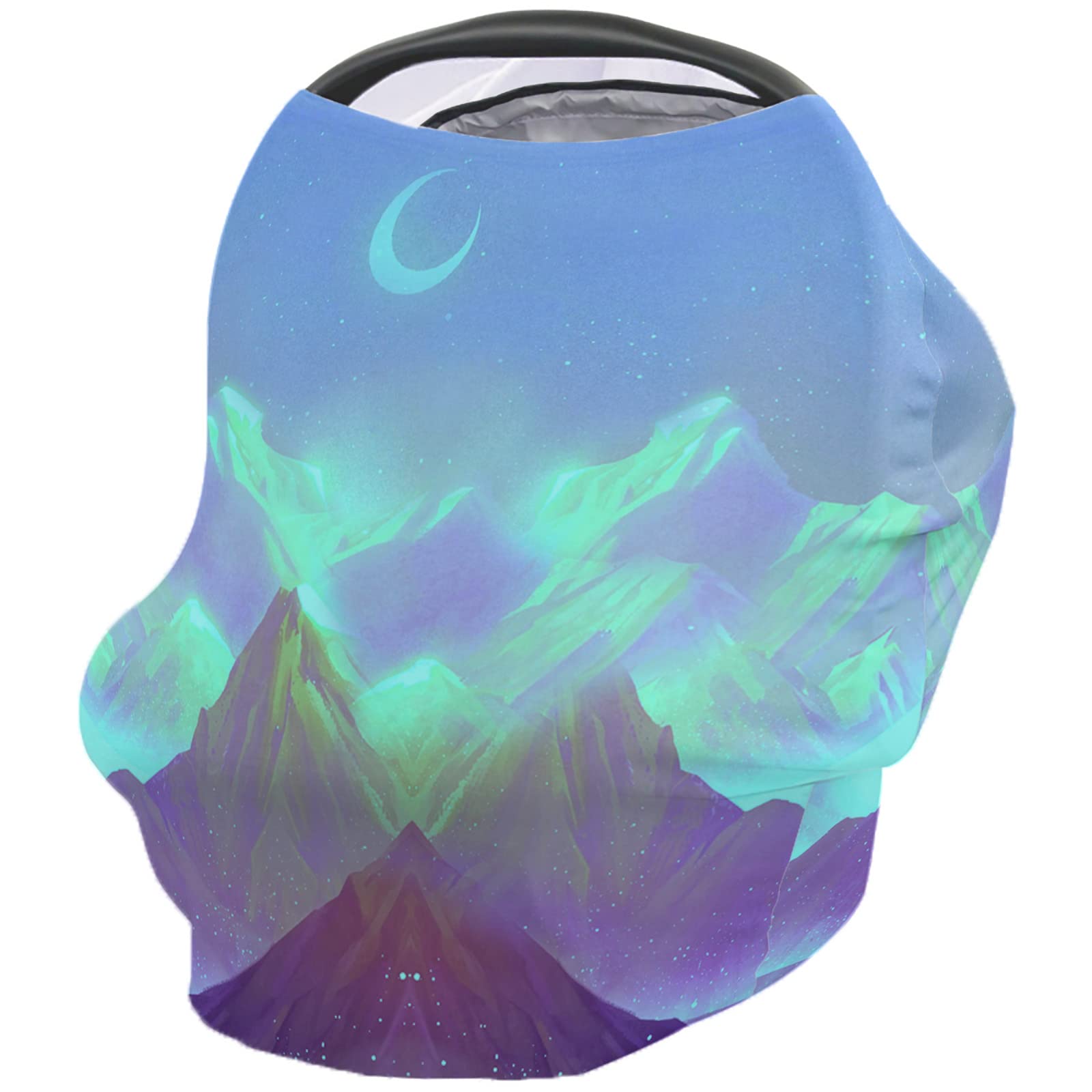 Nursing Cover for Breastfeeding Scarf, Mountain Moon Stars Gradient Starry Sky Art Painting Baby Car Covers Super Soft Multi Use for Canopy Shopping Cart Cover Blanket Stroller Cover