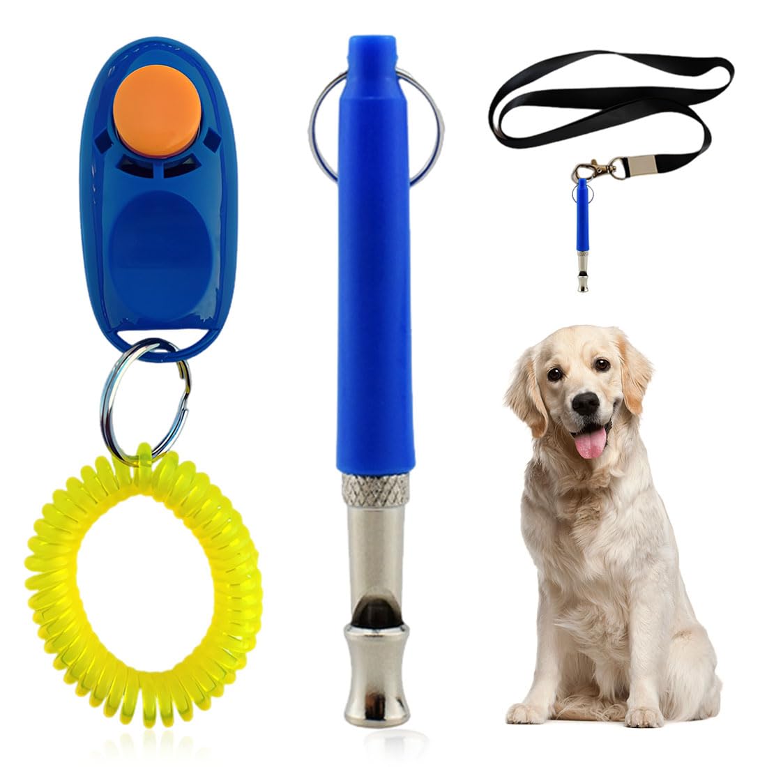 2 Pezzi, Clicker per Cani, Set di Addestramento per Animali Domestici con Clicker da Polso e Fischietto con Cordino, per Addestramento Canino, Comandi e Giocattoli per Cani