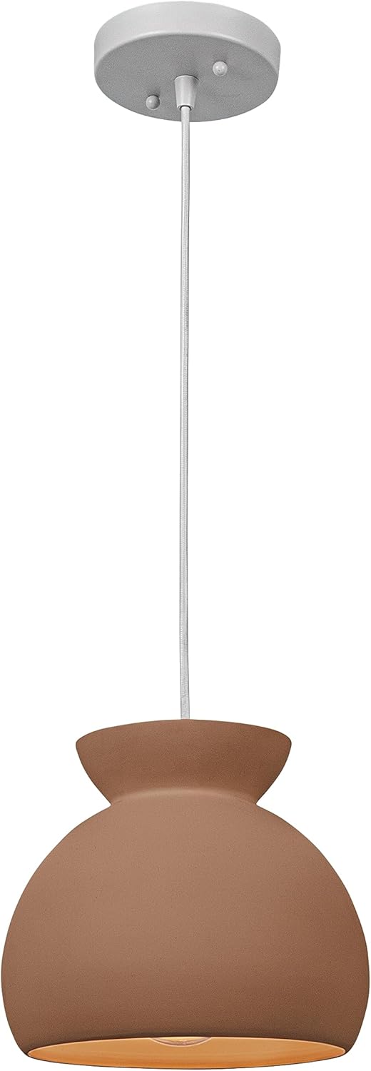 Sienna - Boho Ceramic Ceiling Light with White Fabric Cord, Matte Terracotta