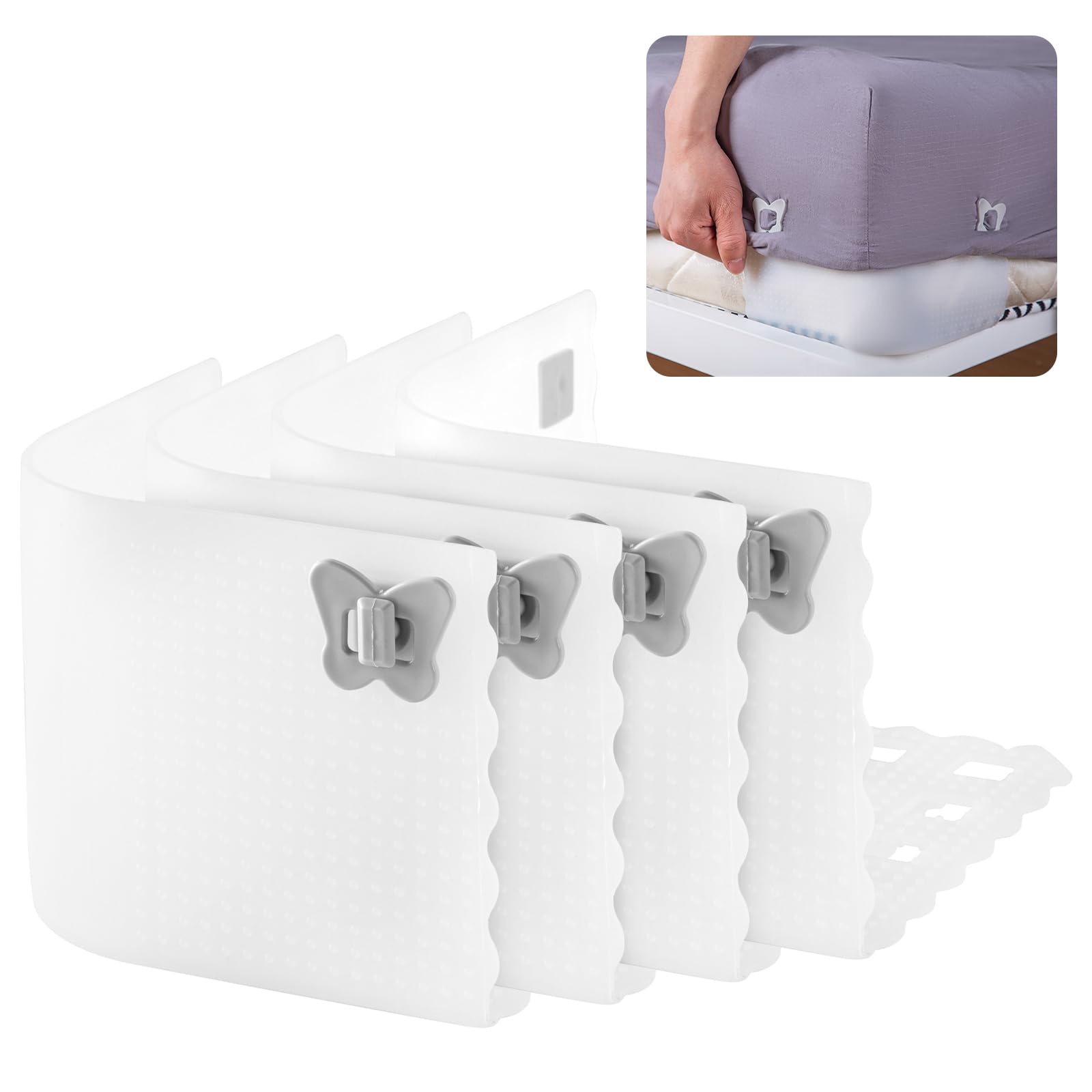 MCYJSNJ Bed Sheet Straps,Bed Sheet Holder Lock for Thin Sheet,Fitted Sheets Strap Clips Gripper Keep Sheets Firm & Tight in Place,Prevent The Sheets from Being Messy (White)