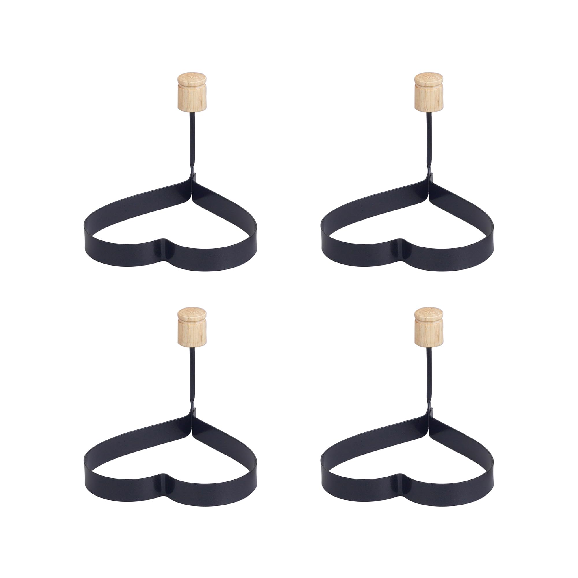HIC Kitchen Non-Stick Egg and Pancake Cooking Rings, Heart Shaped, Non-Stick Carbon Steel; PFOA and BPA Free, Set of 4