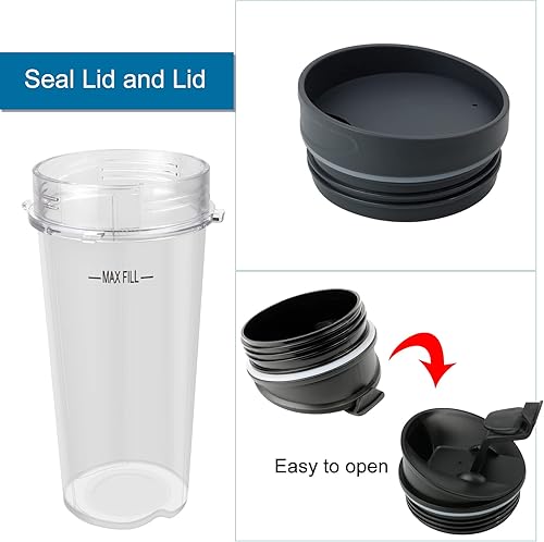 Miniatura 7 de Paquete de 2 piezas de repuesto para licuadoras de una sola porción de 16 onzas con tapas para sorber y sellar, compatibles con licuadoras Ninja de