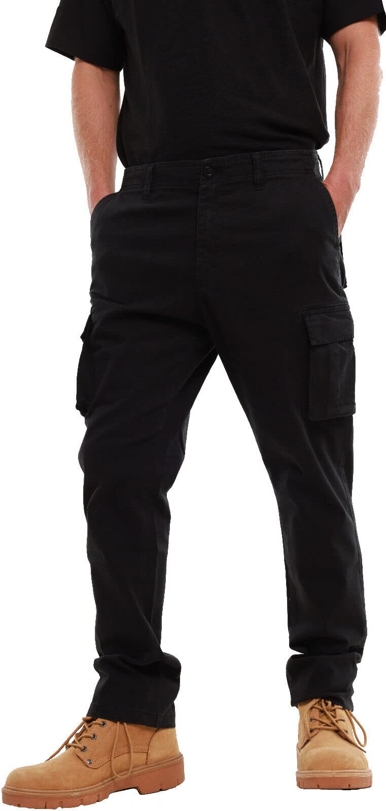 Mig - Mud Ice Gravel Men's Black Stretch Cargo Chino Trousers - Cotton Elasticated Cargo Pants, Regular Slim Fit Work Casual Chinos (, 32W / 31L)