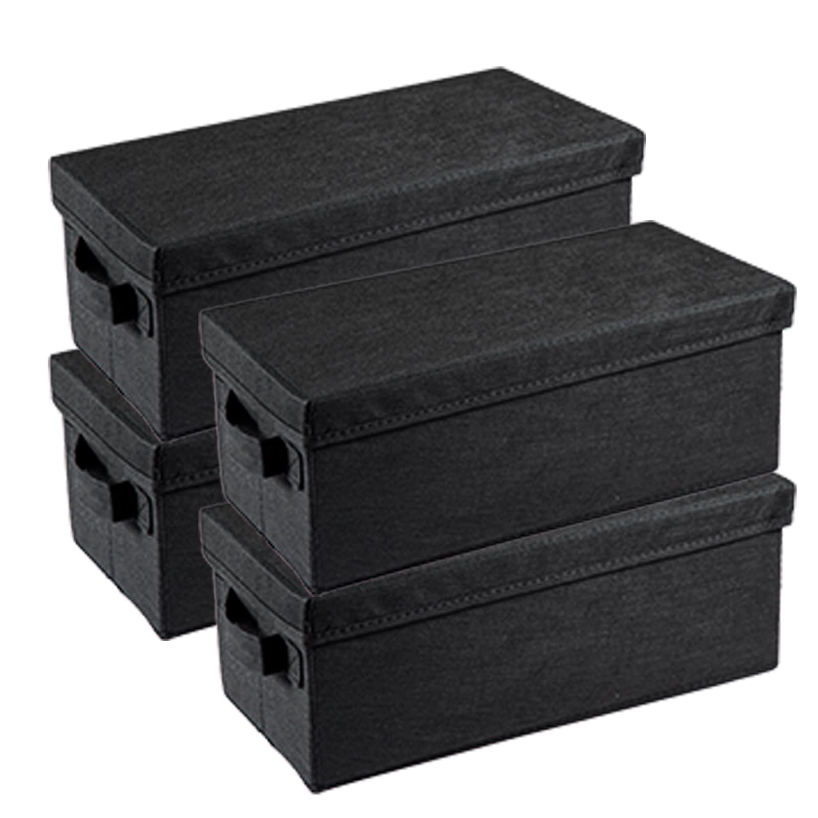 Foldable Storage Boxes with Lids Fabric Collapsible Storage Bins Wardrobe Closet Home Baskets Containers with Cover for Underwear Clothes CDs Arts and Crafts Toys (Black, 4Pack 36x17x14cm)
