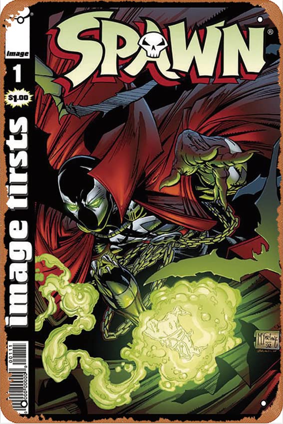 Stylish Decorative Retro Tin Metal Poster Image Firsts Spawn #1 Comics Wall Decor Tin Poster Logo Vintage Bedroom Office Bar Club Garage 8 x 12 inches