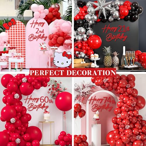 Image of Happy Birthday with 0-9 Numbers Sign for Backdrop - Red Felt Custom Age 'Happy Birthday' Decal for Balloon Arch 1st 16th 21st 30th 40th 50th 60th Party Decorations Baby Shower
