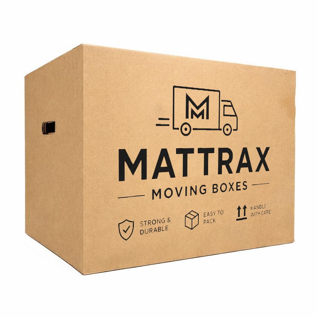 MatTrax - Extra Large Strong Cardboard Moving Boxes with Carry H&les, 52cm x 52cm x 40cm, Heavy Duty Packing Boxes for Moving House & Storage, Large Removal Boxes (Pack of 5)