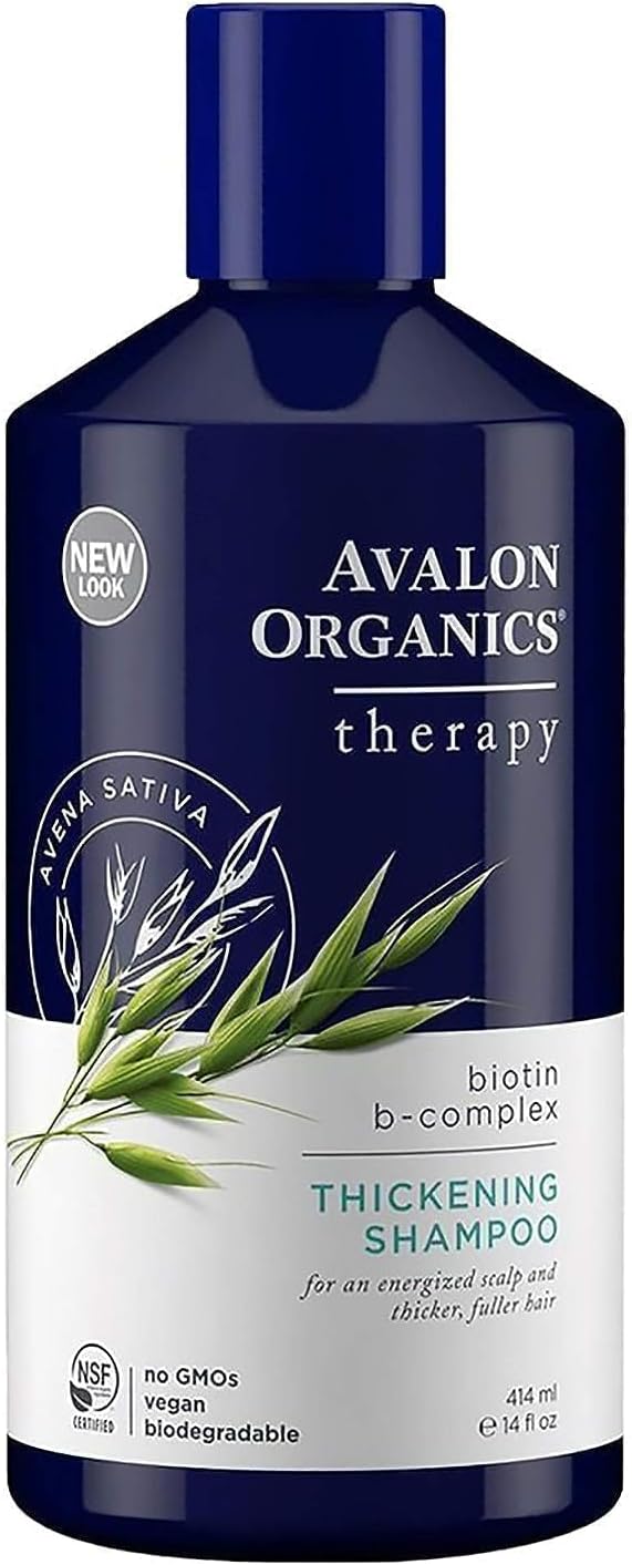 Avalon Organics Biotin Shampoo - Therapy B-Complex Thickening Shampoo for an Energized Scalp & Fuller, Thicker-Looking Hair, 14 Fl Oz