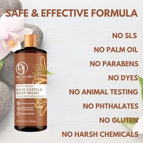 Dr Jacobs Naturals All-Natural Castile Sandalwood Body Wash With Plant-Based Ingredients - Gentle And Effective - Sulfate-Free, Paraben-Free, And Cruelty-Free Formula For Nourished Skin( 32 Oz, 1 Pack) #TOP2