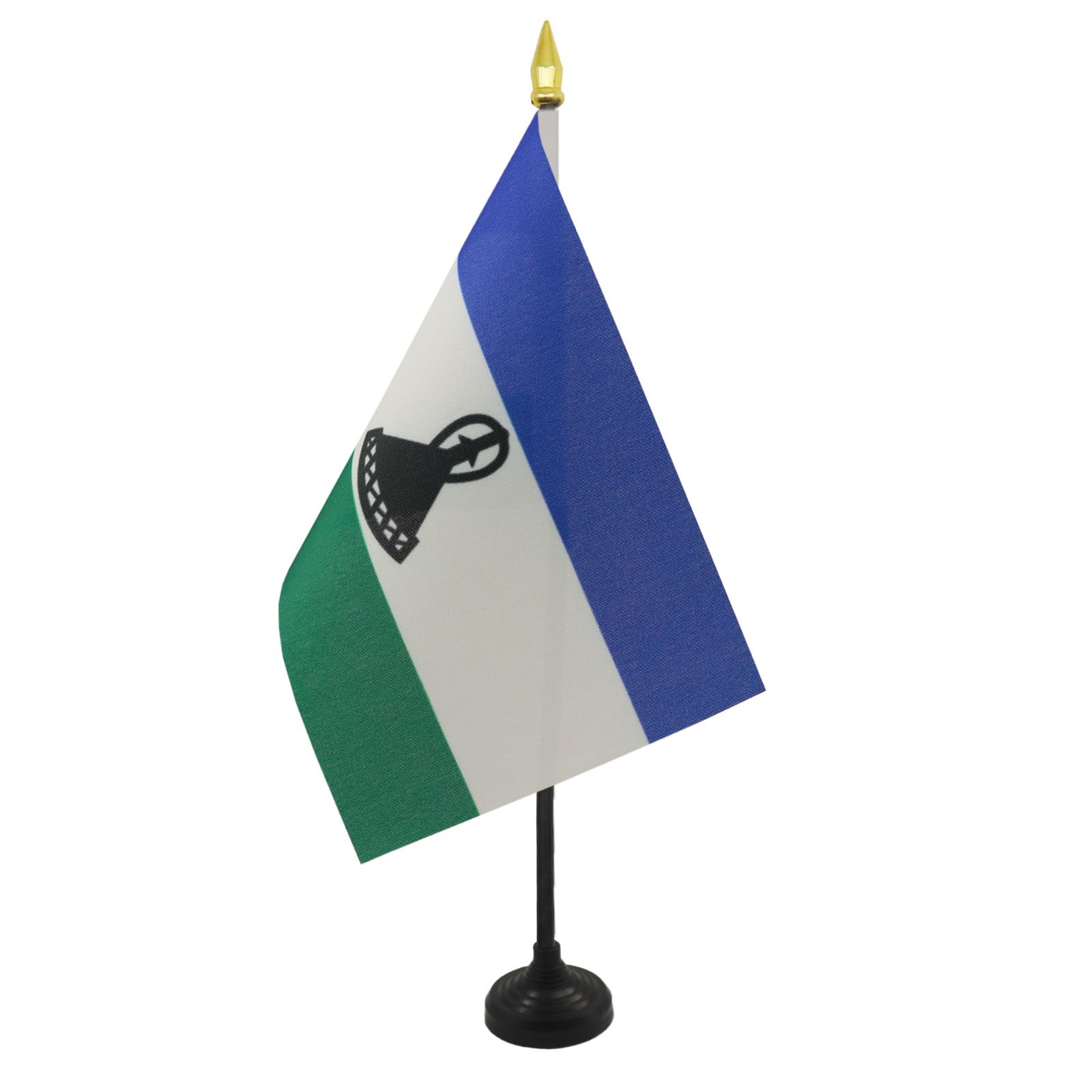 AZ FLAG, Lesotho Table Flag 4'' x 6'', Mosotho Mini Desk Flag 100% Polyester 15 x 10 cm, Office Mini Banner with 10'' Pole