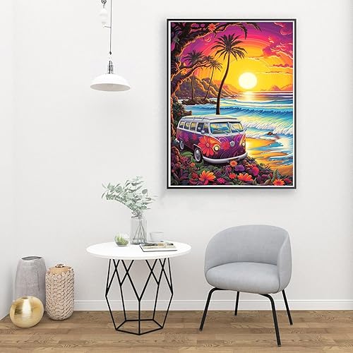 Miniatura 3 de mrpwnle Pintura por números para adultos  Pintura por números para adultos  Lienzo fácil  Bosque Atardecer océano paisaje pintura por números para